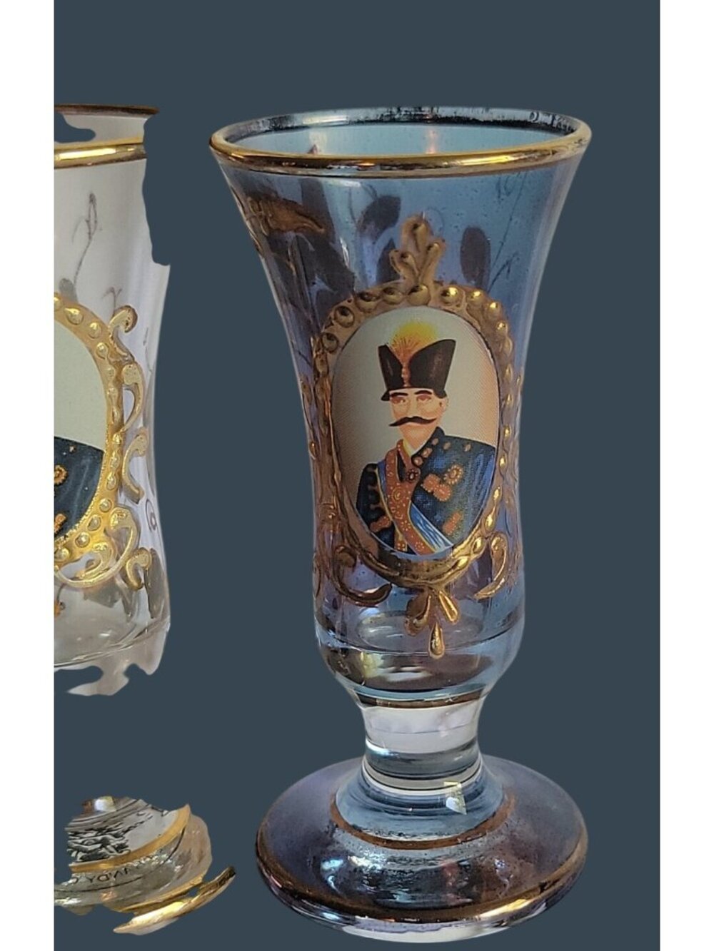 3 Vtg Persian Qajar Naser al-Din Shah Cordial Shot Glasses Villa Handy Crafts - Picture 2 of 16